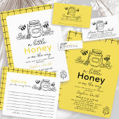 Honey Hand-drawn Jar & Bees Yellow Baby Shower Quadratischer Aufkleber