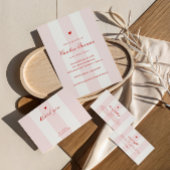 Modern Pink Stripe Heart Valentine Baby Shower Begleitkarte