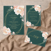 Chic Floral Peach Cream Gold Smaragdgrüne Hochzeit Gästebuch (Personalisiere diese Kollektion eines unabhängigen Creators.)