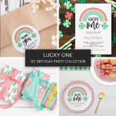 Rosa Monogramm Klee und Regenbogen Lucky One Serviette