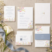 Staubblaue Skript-Boho-Wildblumen-Hochzeit