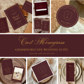 Elegant Crest Monogram Burgundy and Gold Wedding Einladung
