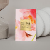 Luxe Aquarellfarben Rosa Florals mit Imitate Gold Quadratische Visitenkarte