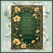 Alphonse Mucha Floral Opulence Gold Frame Wedding Einladung