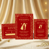 Luxury Red & Antique-Gold Wedding RSVP Karte