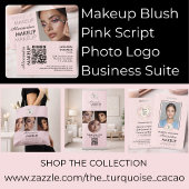 Blush Pink Black Script Photo Makeup Business Visitenkarte