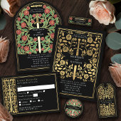 Silver Black Medieval Sword Wedding RSVP QR Code Begleitkarte