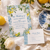 Blue Tiles & Lemon Wedding Programm Fächer