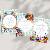 Boho Blue Italian Tiles Floral Begrüßungszeichen Sockelschild