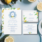 Blue Mediterranean Watercolor Lemon Wedding Serviette