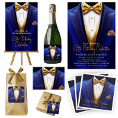 Mens Royal Blue Gold Tuxedo Birthday Champagne Schaumweinetikett
