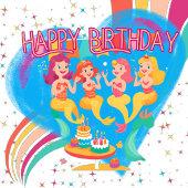 Mermaid Happy Birthday Heart Stickers