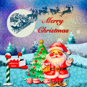 Frohe Weihnachten, Schlitten, Rentier, Schneeflock Postkarte