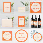Mid-Century Modern Pink Orange Custom Wedding Name Dankeskarte