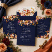Boho Navy Blue Burnt Orange Floral Wedding Save The Date