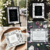 Floral Black Elegant Wedding Einladung