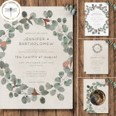 Moderne Rostgrüne Eukalyptus-Wreath-Hochzeit Einladung