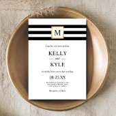 Goldrahmen Schwarz-weiße Streifen Monogram Wedding Quadratischer Aufkleber