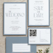 Minimalist Dusty Blue Elegant Monogram Wedding  RSVP Karte