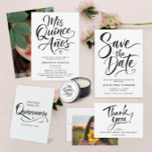 Moderne Schwarz-Weiß-QR-Code-Antwort-Quince-Script RSVP Karte