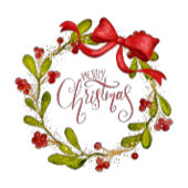 Elegant Watercolor MIstletoe Wreath & Red Bow  Geschenkpapier