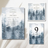 Winter-Nebel-Schnee-Kiefer-Wald-Hochzeit Tischnummer