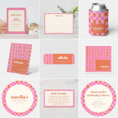 Abstract Checker Pink Orange Custom Baby Shower Dankeskarte