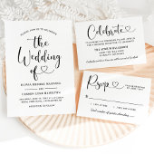 Moderne Black Heart Script Hochzeitsunterkünfte Begleitkarte