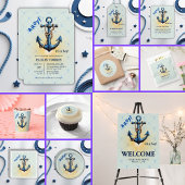 Modern Blue Ahoy! Anchor Nautical Baby Dusche Pappteller