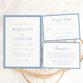 Modern Blue Border Wedding Reception Begleitkarte