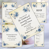 Moderne blaue Blumen und Schmetterlinge RSVP Card Einladung