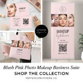 Blush Pink Modern QR Code 3 Photo Makeup Quadratische Visitenkarte