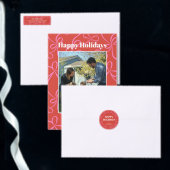 Modern Holiday Bold Red & Pink Ribbon Pattern Runder Aufkleber (Personalisiere diese Kollektion eines unabhängigen Creators.)