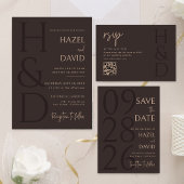 Modern Brown Monogram Minimalist Wedding Einladung