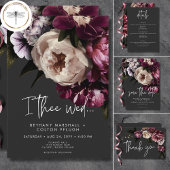 Moderne Burgundy & Cream Peonies Floral Black Save The Date