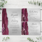 Moderne Burgundy Agate Silver Wedding Einladung (Personalisiere diese Kollektion eines unabhängigen Creators.)