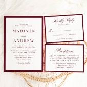 Modern Burgundy Border Wedding Details Begleitkarte