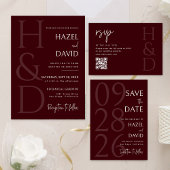 Modern Burgundy Monogram Minimalist Wedding RSVP Karte