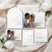 Moderne schick-minimalistische Foto-Hochzeit All In One Einladung