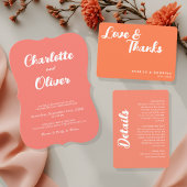 Trendy Script Coral Orange Love & Thanks Wedding Dankeskarte