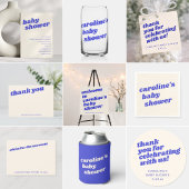 Modern Bright Blue Retro Baby Shower Thank You Runder Aufkleber