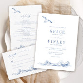 Elegant Coastal Chic Blue Wedding Details Begleitkarte