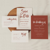 Moderne, elegante Terracotta-Hochzeit Menükarte