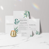 Einfache Art und Blätter Grün und Weiß Hochzeit Begleitkarte