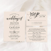 Moderne Creme und Black Script Wedding Monogram Weinetikett