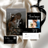 Foto, schwarz-weiß QR-Code Hochzeit Einladung