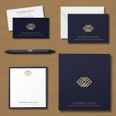 Navy Blue Luxury Gold Logo Visitenkarte