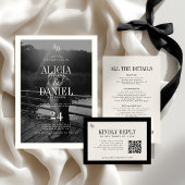 Wedding RSVP insert QR code ivory black enclosure