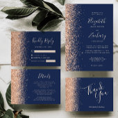 Peach Glitzer Navy Blue Wedding RSVP Karte
