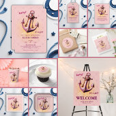 Modern Pink Ahoy! Anchor Nautical Baby Dusche Einladung